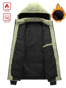 Manfinity Homme 男士保暖连帽拉链羽绒服，冬季款 - 橄欖綠 - 查看 2