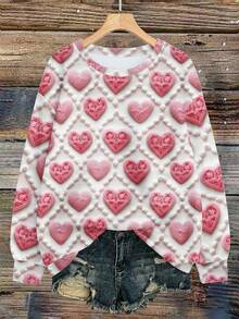 EMERY ROSE Women's Colorblock Heart Pattern Crew Neck Long Sleeve Sweatshirt - Multicolor - View 1