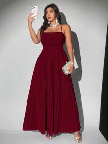 Viva Relle 大码优雅蓝色A字喇叭连衣裙，深V领 - 酒紅色 - 查看 1