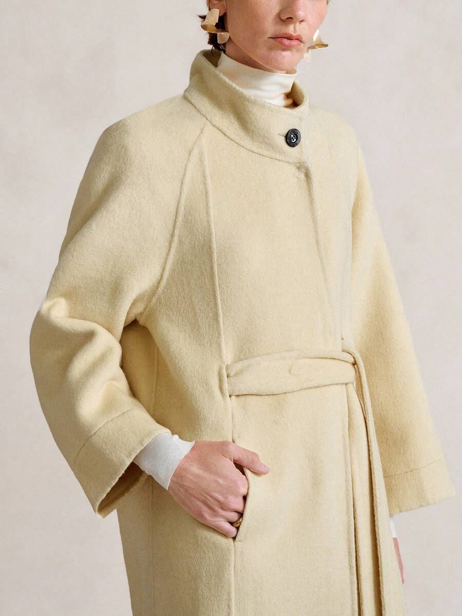 Aalyst Casaco Longo de Lã Mista com Gola Elevada e Botões, Elegante, Casual e de Luxo, Adequado para Festas, Halloween, Natal, Ano Novo, Ação de Graças, Outono/Inverno - Luz amarela - Visão 1