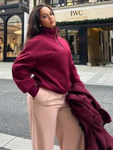 NegzBox Women's Loose Zip-Up Hoodie - Burgundy - View 4