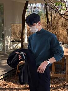 Claim Dot 男士休闲纯色立领毛衣，秋冬