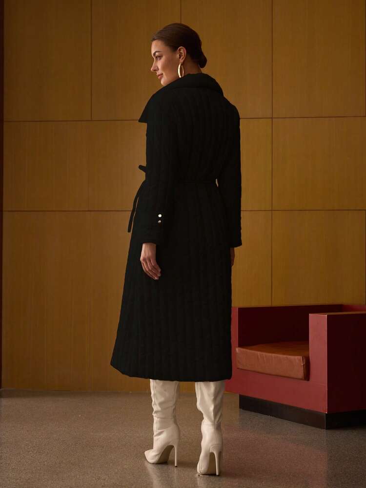 DOUBLE-BREASTED BELTED PADDED COAT WITH LARGE LAPEL