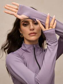 Activina Zip Up Slant Pocket Warming Sports Jacket With Thumb Hole - Dusty Blue - View 4