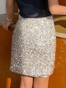 DAZY 女士亮片装饰休闲裙 新年女士嘉年华 - 杏色 - 查看 2