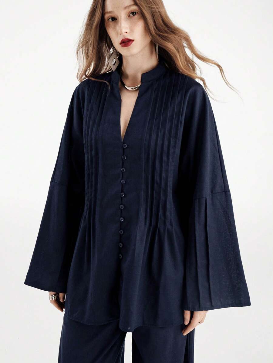 Aveloria Modichic Ensemble top à cordon de serrage vintage à la mode et pantalon large, décontracté et polyvalent