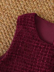 Playful Pals Baby Girls' Princess Style Round Neck Sleeveless Dress With Front Bow & Invisible Back Zipper, Autumn/Winter - Burgundy - View 5