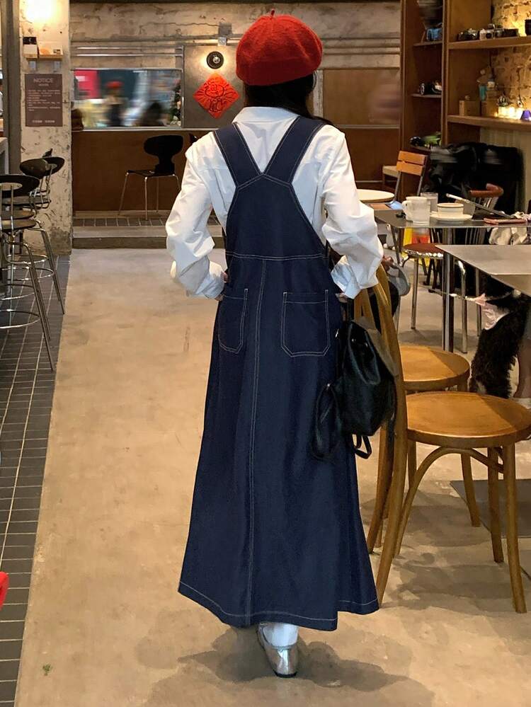 Vintage Loose Fit Casual Midi Dress With Adjustable Straps For Women Sundress