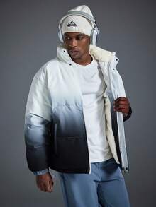 Driftmere Men's Fashionable Gradient Classic Side Pocket Elastic Hem Lined Outdoor Casual Hooded Down Coat, Versatile For Winter, Keep Warm,Sports Outdoor, Daily Casual Sports, Windproof, Waterproof Coat - Black - View 8