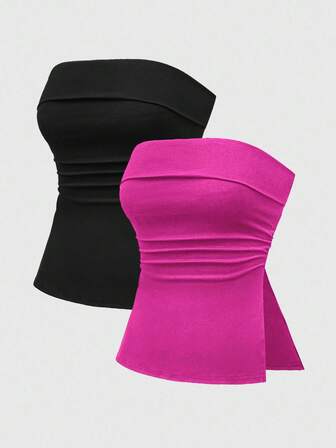 Grunge Punk Sexy Multi-Piece Black & White Solid Color Split Hem Women Tops