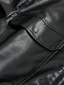 AXEPEAK 男士短款黑色皮夹克，秋冬 - 黑色 - 查看 6