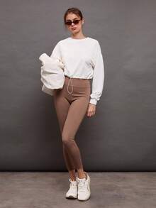 Activina Quần legging thể thao cạp cao màu trơn thiết kế túi đơn giản cho nữ - màu nâu - Xem 6