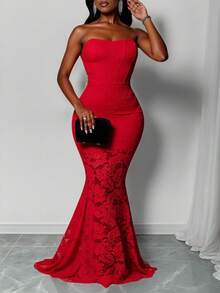 Slaydiva Trang phục thường ngày ngày lễ tình nhân mùa thu đông mới phù hợp cho các buổi hẹn hò hàng ngày, đi làm, công sở, nữ tính, thanh lịch, bãi biển, tiệc du thuyền, đơn giản, phổ biến trực tuyến, tiệc sinh nhật, tiệc cao cấp, váy dạ hội, váy đuôi cá trễ vai gợi cảm và lãng mạn, váy ren đỏ, váy ôm vừa vặn và váy dài siêu dài dành cho nữ -G - Đỏ - Xem 11