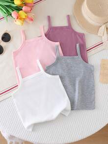 SHEIN 4pcs/Set Baby GirlCasual Comfortable Camisole Top Set, Spring/Summer
