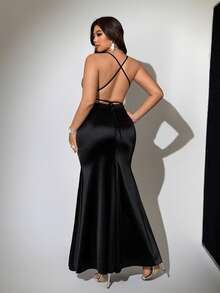 Viva Relle Plus Size Sexy Elegant Off-Shoulder Backless Dress - Black - View 6