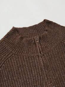 Manfinity Homme 男士休闲日常通勤简约纯色半拉链插肩袖罗纹针织衫，秋冬款 - 棕色 - 查看 5