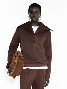 Lumivelle 女士纯色时尚休闲通勤长袖卫衣，秋冬季 - 棕色 - 查看 3