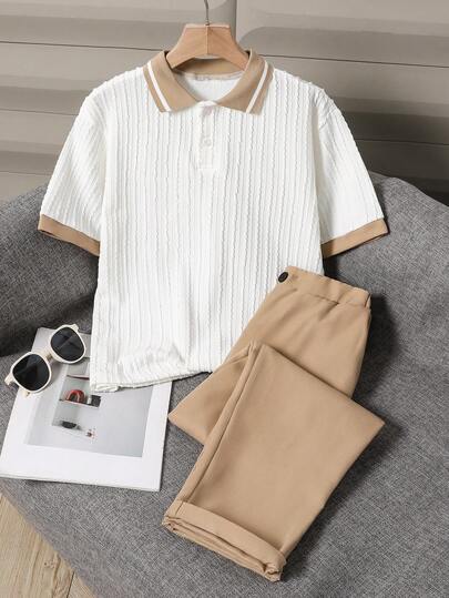 SHEIN 2pcs Tween Boy Gentleman Set, Short Sleeve Polo Shirt + Trousers Suit, Elegant Formal Outfit For Birthday Party, Wedding, Anniversary, Graduation Boys Casual Pants Suit Outfit Boys Pant And Shirt Set Boys Casual Sets Boys Summer Formal Sets Gentlemanly Style Outfit