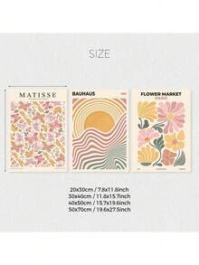 SHEIN 3 套波西米亚抽象蝴蝶花卉市场帆布印刷品、包豪斯海报、马蒂斯展览墙艺术、花卉墙艺术、复古艺术印刷品、花卉市场海报、卧室客厅餐厅走廊墙壁装饰、无框圣诞节节日礼物 - 黑色 - 查看 3