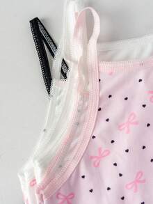 5件套女童多色新月形花朵蕾丝蝴蝶结吊带背心，可爱蝴蝶和爱心印花百搭打底衫 - 彩色 - 查看 4