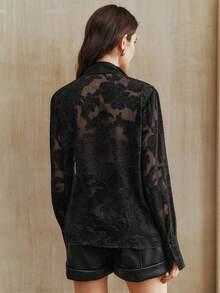 Anewsta Elegantes schwarzes Kragen-Bindekragen-Ausschnitt Blumen-Stoff Damen Langarm-Hemd, neues Herbst-Design