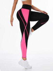 Exploreva Quần legging thể thao nữ có túi đựng điện thoại màu tương phản - Nhiều màu - Xem 4