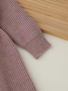 SHEIN Playful Pals 女婴加厚圆领长袖针织毛衣连衣裙，荷叶边下摆，适合日常穿着、外出、旅行、度假、居家、托儿所和儿童玩耍，柔软舒适，秋冬季款 - 駝色 - 查看 7