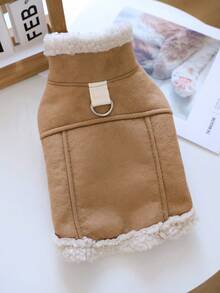 PETSIN 1pc Pet Clothing, Cat And Dog Universal Clothing, Autumn And Winter Thick Warm Jacket, Handsome And Fashionable Suede Vest - coffee color - View 10