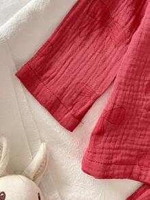 2pcs Newborn Baby Girls' Cute Bow Pattern Long Sleeve Top And Pants Casual Comfortable Pajama Set Newborn Girl Outfit Baby Girl Pajama Set Baby Girl Sleepwear Baby Girl Full Sleeve Pant Set - Burgundy - View 7