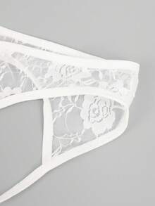 1 pieza Ropa interior sexy para hombres con encaje de rosa y diseño calado en la espalda - Blanco - Ver 5