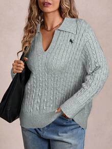 Freevana Neue modische, locker gestrickte Pullover mit Umlegekragen, schlankheitsfördernd und altersreduzierend, Oversize Pullover für Damen - Grau - Übersicht 6