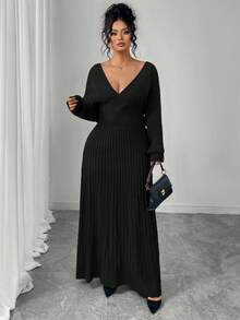 Elenzga Vestido de punto hombros descubiertos marrón oscuro, elegante y sexy, para otoño/invierno - Negro - Ver 6