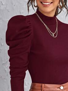 SHEIN Clasi 高领羊腿袖上衣 黑色上衣 - 紫紅色 - 查看 4