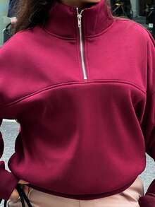 NegzBox Women's Loose Zip-Up Hoodie - Burgundy - View 3
