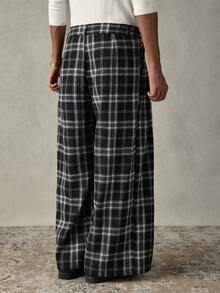 SWAVVY 男士褶裥口袋格子阔腿宽松休闲裤 - 黑與白 - 查看 2