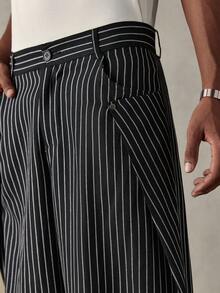 SWAVVY 男士休闲条纹口袋裤，街头时尚 - 黑與白 - 查看 4