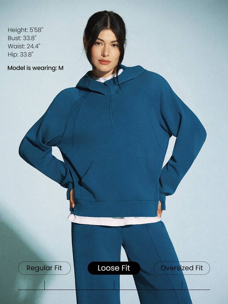 Modal Silk Touch Oversized Long Sleeve Half-Zip Hoodie  Spring Summer