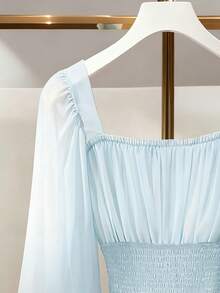 SHEIN Franclia Women's Elegant Sheer Waist Flare Sleeve Blouse - Blue - View 2