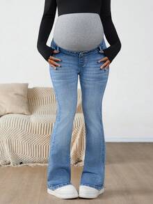 SHEIN Quần jeans ống loe cạp cao phối màu đơn giản/đi làm cho bà bầu Mùa đông Giáng sinh Năm mới Lễ tạ ơn Đi làm Kỳ nghỉ Tốt nghiệp Sang trọng Y2k Dễ thương Thời trang dạo phố Tiệc cưới Công sở thanh lịch Thường ngày cho phụ nữ Quần jeans ống loe giặt nhẹ cho bà bầu có bo gấu Quần áo bầu hàng ngày Linh hoạt và thời trang cho bà bầu Giáng sinh Lựa chọn thời trang cho bà bầu của mẹ - Màu xanh lam - Xem 6