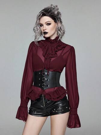 Gothic Medieval Palace Style Sheer Shirt With Mandarin Collar