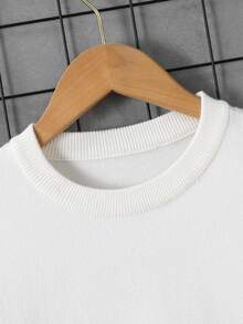 SHEIN Vacaura 男童条纹半拉链针织毛衣长袖上衣，简约时尚，适合秋冬 - 白色 - 查看 6