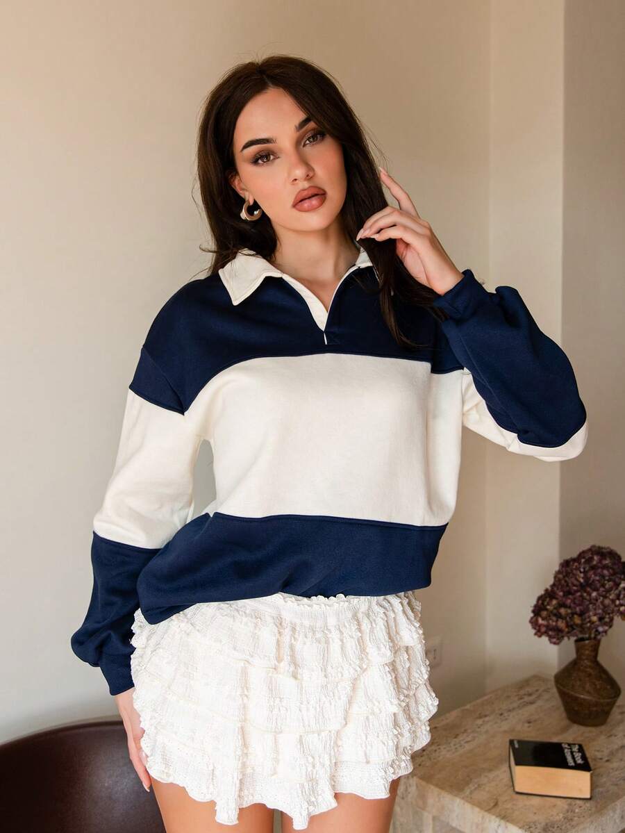 Bris Aura 条纹运动衫 卫衣 开学季 秋冬装 舒适秋季 圣诞节 可爱日常 胶囊衣橱 Y2K 街头服饰 办公室工作服 商务休闲 圣诞节 - 藏蓝色 - 查看 1