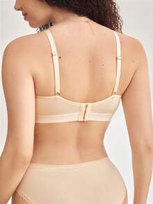 Moonlight&Mama 1pc Solid Color Nursing Bra, Lace Trim Maternity Bra, Unpadded Front Closure Excellent Nursing Bra - Apricot - View 3