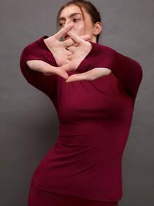 Activina Absorbs Sweat Breathable Sports Long Sleeve Tee - Burgundy - View 5