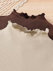 SHEIN 少女最优惠买一送一 2件套 休闲百搭基础款波浪边立领长袖纯色上衣 2件套，秋冬季，适合休闲日常穿着、上学、学院风、返校季、派对等场合。 - 彩色 - 查看 4