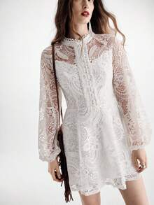 Aveloria Modichic Váy xòe dài tay dáng suông nhẹ nhàng, sang trọng, phong cách Âu Mỹ, thời trang thu đông - trắng - Xem 5