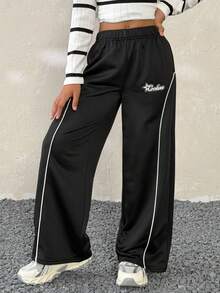 Coolane Kids Quần jogger rộng thùng thình vá màu xám dành cho bé gái và bé trai tuổi mới lớn mặc trong buổi dạ hội mùa thu/đông - màu đen - Xem 5