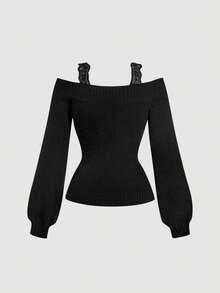 SHEIN MOD Women's Black Lace 2 In 1 Grey Sweater In Fall/Winter - Black - View 3