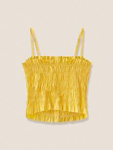 SHEIN Unity 女式休闲纯色麻花针织吊带背心黄色上衣，夏季 - 黃色 - 查看 4