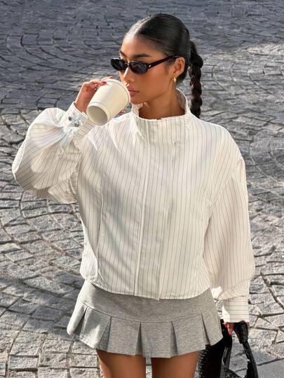 Muchica Women's Casual Striped Long Sleeve Jacket For Going Out Outfits, Back To School, Streetwear